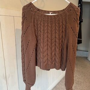Free People Brown Cable Knit Sweater